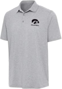 Antigua Iowa Hawkeyes Mens Grey Heather Volleyball Par 3 Short Sleeve Polo