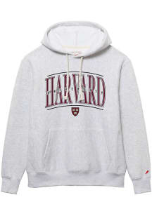 Harvard Crimson Mens Ash Arch above primary logo Long Sleeve Hoodie