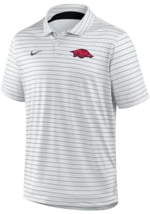 Nike Arkansas Razorbacks Mens White Tour Stripe Short Sleeve Polo