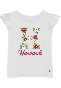 Harvard Crimson Girls White Floral Short Sleeve Fashion T-Shirt