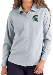 Cutter and Buck Michigan State Spartans Womens Epic Confidence Pinstripe Long Sleeve Green Dress S..