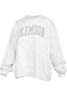 Pressbox Clemson Tigers Womens White Camo Crew Sweatshirt