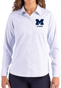 Cutter and Buck Michigan Wolverines Womens Alumni Epic Confidence Pinstripe Long Sleeve Light Blue..