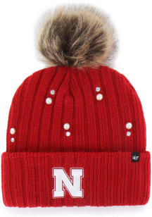 47 Nebraska Cornhuskers Red Pearl Fur Cuff Pom Womens Knit Hat