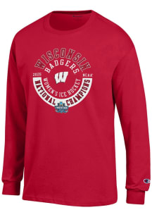 Champion Wisconsin Badgers Red 2025 Womens Ice Hockey National Champions Circle Long Sleeve T Shir..