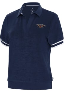 Antigua New Orleans Pelicans Womens Navy Blue Favorite Short Sleeve Polo Shirt
