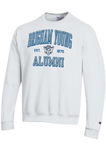 Champion BYU Cougars Mens White Est Alumni Powerblend Long Sleeve Crew Sweatshirt