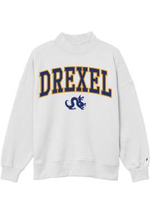 Drexel Dragons Womens White Diana Mock Neck Crew Sweatshirt