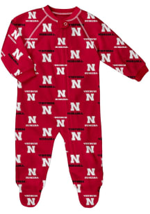 Nebraska Cornhuskers Baby Red Primary Logo Loungewear One Piece Pajamas