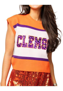 Queen of Sparkles Clemson Tigers Womens Orange Jewel Letter Sweater Short Sleeve T-Shirt