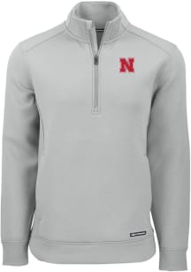Cutter and Buck Nebraska Cornhuskers Mens Ash Roam Long Sleeve Qtr Zip Pullover