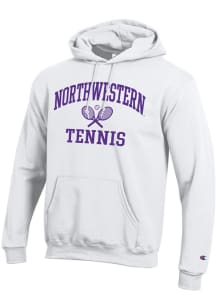 Champion Northwestern Wildcats Mens White Tennis Icon Powerblend Long Sleeve Hoodie