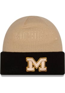 New Era Michigan Wolverines Brown DL Embossed Cuff Mens Knit Hat