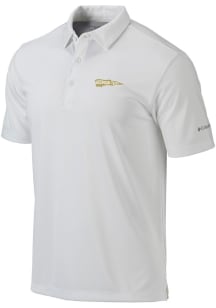 Columbia GA Tech Yellow Jackets Mens White Vault Heat Seal Omni Wick Drive Short Sleeve Polo