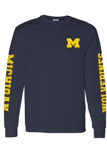 Michigan Wolverines Navy Blue Double Sleeve Print Long Sleeve T Shirt