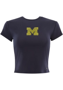 Hype and Vice Michigan Wolverines Womens Navy Blue Beaded Baby Short Sleeve T-Shirt