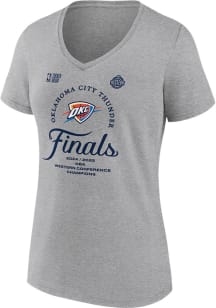 Oklahoma City Thunder Womens Grey 2025 Conference Champs Locker Room Short Sleeve T-Shirt