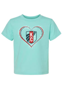 KC Current Toddler Girls Teal Heart Shot Short Sleeve T-Shirt