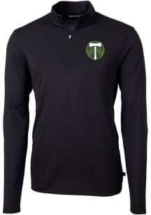 Cutter and Buck Portland Timbers Mens Black Virtue Eco Pique Long Sleeve Qtr Zip Pullover