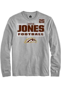 Justin Jones Western Michigan Broncos Grey Football NIL Stacked Box Long Sleeve Player T Shirt