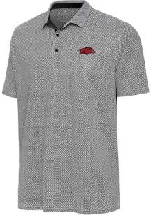 Antigua Arkansas Razorbacks Mens Black Intersect Blocked Short Sleeve Polo