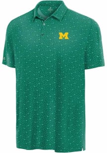 Antigua Michigan Wolverines Mens Green Luckey Run Short Sleeve Polo
