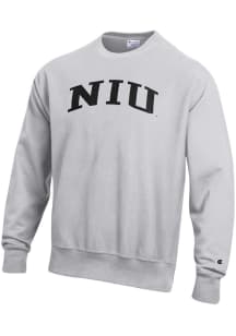 Champion Northern Illinois Huskies Mens Ash Arch  Reverse Weave Long Sleeve Crew Sweatshirt