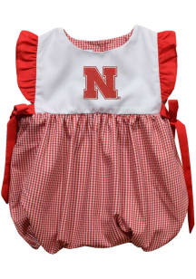 Vive La Fete Nebraska Cornhuskers Baby Girls Red Gingham Bubble Short Sleeve Dress