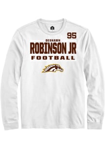 DeShawn Robinson Jr Western Michigan Broncos White Football NIL Stacked Box Long Sleeve Player T S..