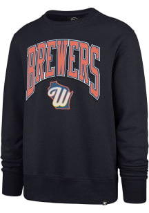 47 Milwaukee Brewers Mens Navy Blue City Connect Walk Tall Headline Long Sleeve Crew Sweatshirt