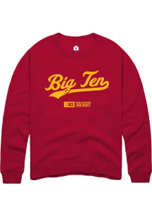 Rally Big Ten Mens Cardinal Red Script Design Long Sleeve Crew Sweatshirt