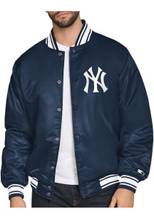 Starter New York Yankees Mens Navy Blue Homeplate Satin Varisty Medium Weight Jacket
