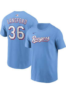 Wyatt Langford Texas Rangers Light Blue Alternate Short Sleeve Player T Shirt