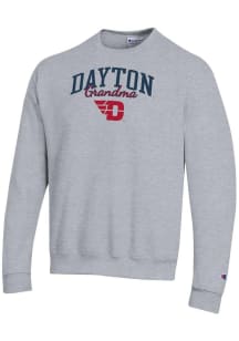 Champion Dayton Flyers Mens Grey Grandma Script Powerblend Long Sleeve Crew Sweatshirt