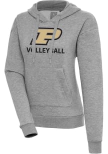 Antigua Purdue Boilermakers Womens Grey Heather Volleyball Victory Hooded Sweatshirt