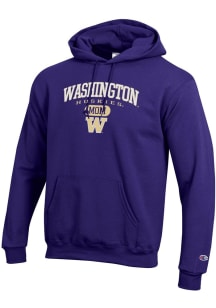 Champion Washington Huskies Mens Purple Pill Box Mom Powerblend Long Sleeve Hoodie