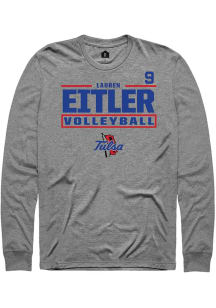 Lauren Eitler Tulsa Golden Hurricane Graphite NIL Stacked Box Long Sleeve Player T Shirt