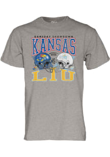 Blue 84 Kansas Jayhawks Grey Heather Football vs LIU Sharks Short Sleeve T Shirt