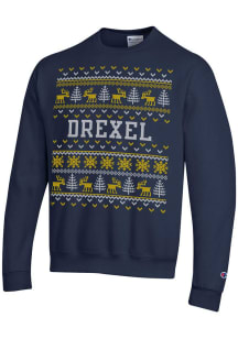 Champion Drexel Dragons Mens Navy Blue Christmas Long Sleeve Crew Sweatshirt