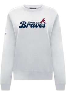 Levelwear Atlanta Braves Womens White Yvette Big Script Crew Sweatshirt