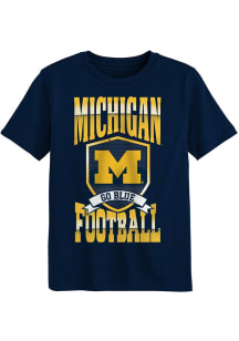 Michigan Wolverines Boys Navy Blue Big Shield Football Short Sleeve T-Shirt