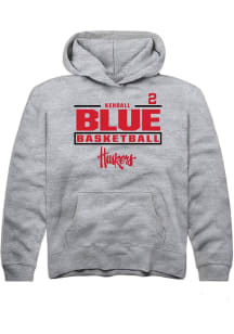 Kendall Blue Rally Nebraska Cornhuskers Youth NIL Stacked Box Long Sleeve Player Hoodie Grey