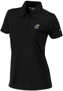 Columbia Kansas Jayhawks Womens Black Heat Seal Birdie Short Sleeve Polo Shirt