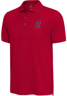 Antigua Cleveland Guardians Mens Red Nobel Short Sleeve Polo