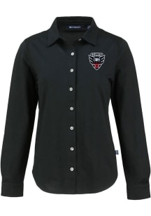 Cutter and Buck DC United Womens Advantage Soft Pique Long Sleeve Black Dress Shirt