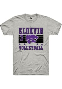 Alex Klukvin K-State Wildcats Ash NIL Striped Short Sleeve Player T Shirt