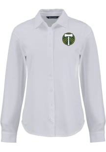 Cutter and Buck Portland Timbers Womens Advantage Soft Pique Long Sleeve White Dress Shirt
