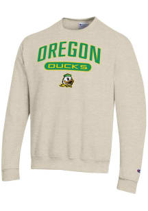 Champion Oregon Ducks Mens Oatmeal Powerblend Long Sleeve Crew Sweatshirt