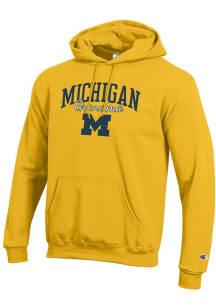 Champion Michigan Wolverines Mens Yellow Grandma Script Powerblend Long Sleeve Hoodie