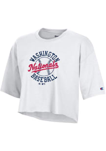 Champion Washington Nationals Womens White Boyfriend Crop Short Sleeve T-Shirt